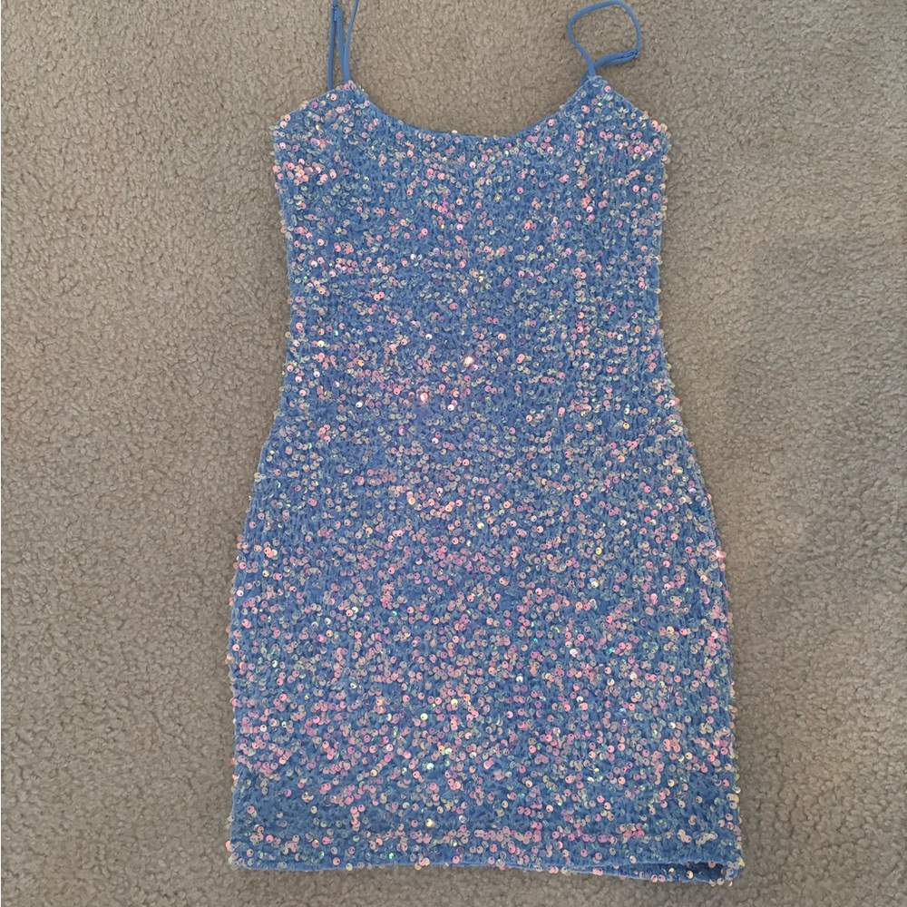 Blue Sequin Mini Dress